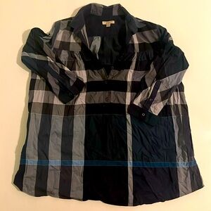 Burberry Brit Blue Plaid Flannel Blouse, Half Sleeve, Size M